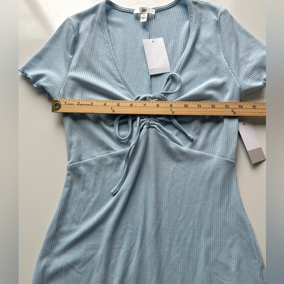 NWT BP Nordstrom Blue Tie Front Lettuce Edge Fitted Mini Dress Women’s Medium - Picture 5 of 10